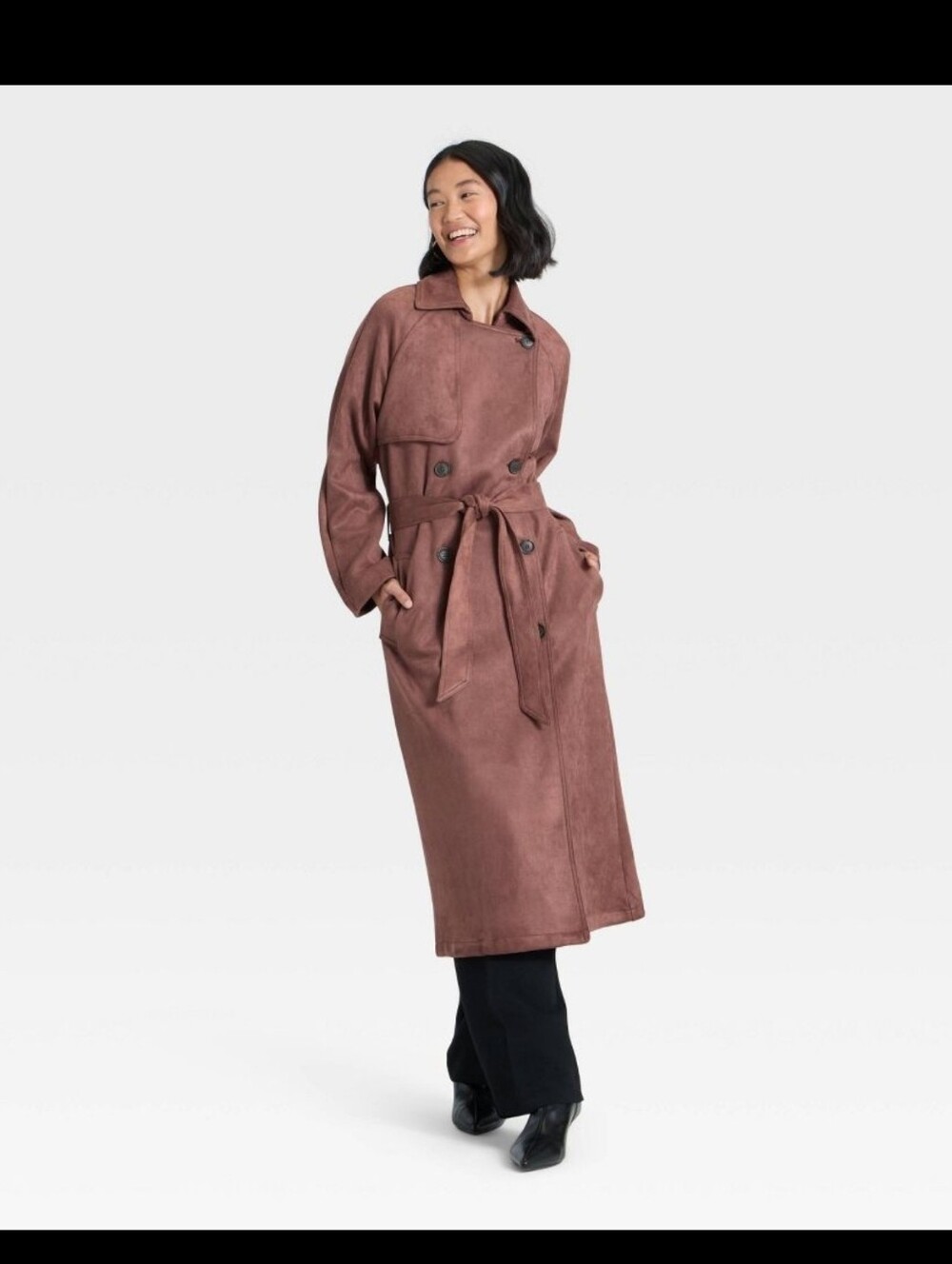 A New Day Women Faux Suede Trench Brown Oversized Size S